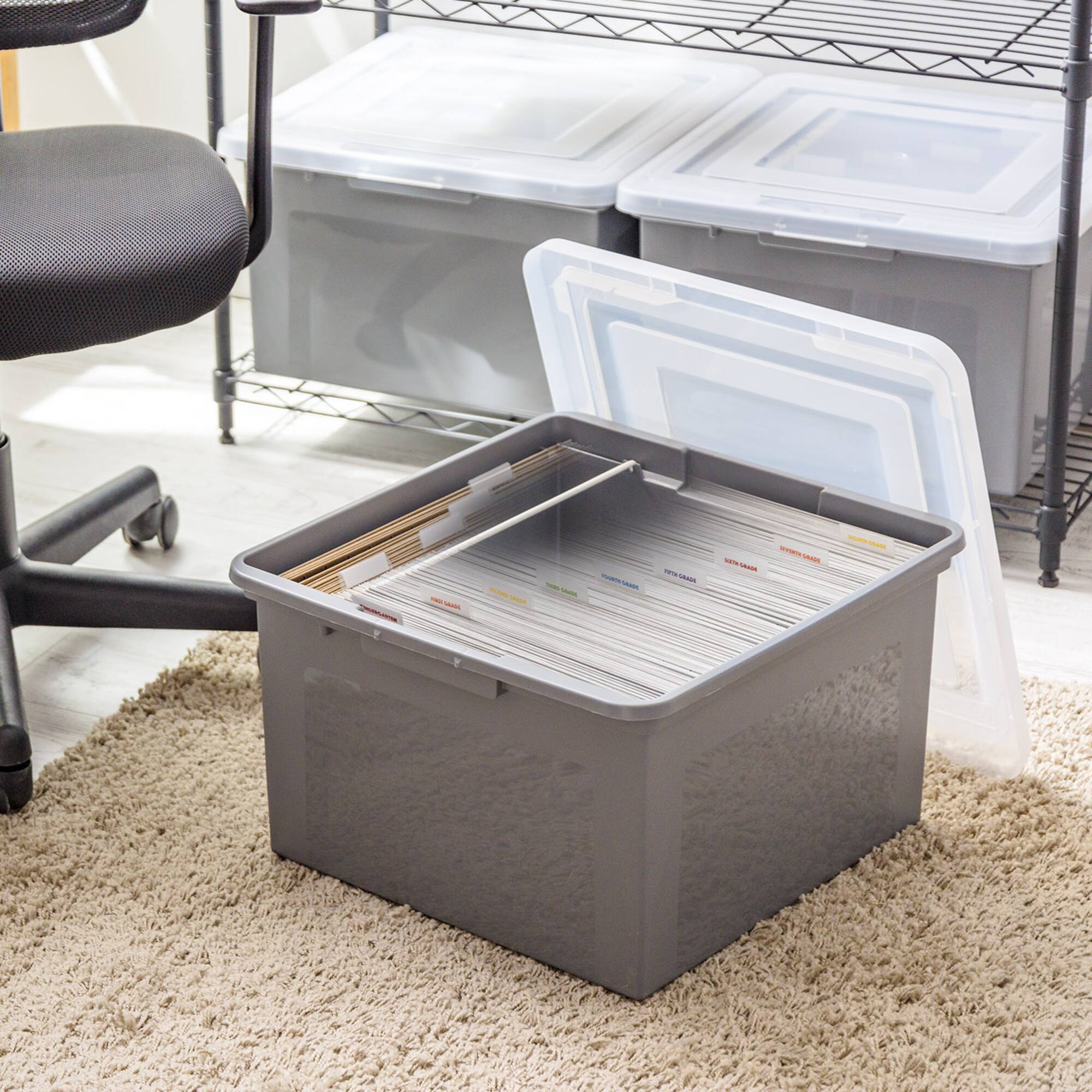 IRIS Gray Snap Tight Plastic Letter & Legal File Organizer Box, 3ct.